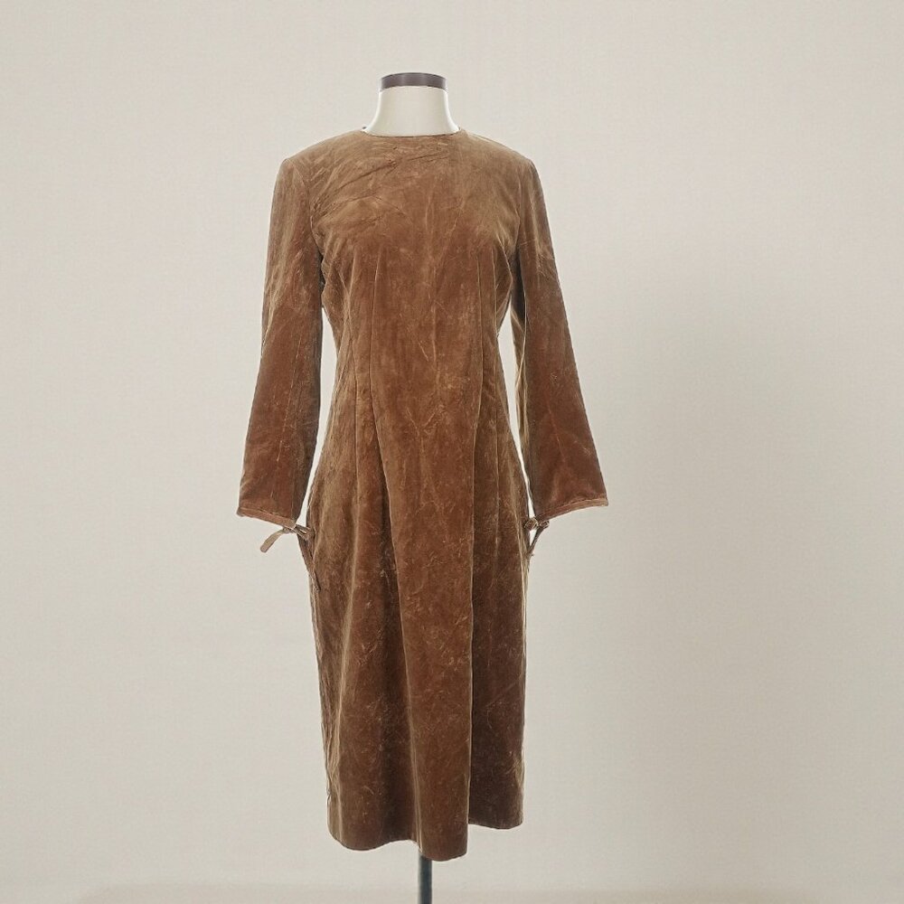 Acne Studios Brown Velvet Midi Dress Tie Sleeves EU 36  Copy title